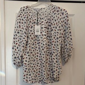 NWT Maternity Target White Blouse with Red and Blue Floral Print